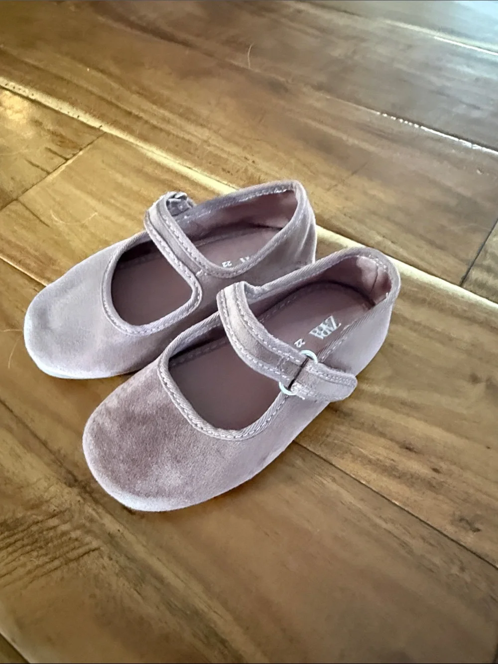 Zara Girls Light Brown Velvet Mary Jane Shoes